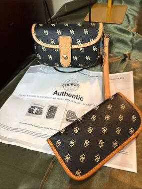 Dooney & Bourke Black Signature Logo wristlet and eye glass case